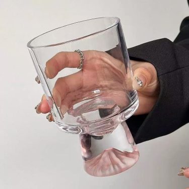 Pink Mountain Glass Cup Luxury Creative Goblet Beverage Cup Coffee Cone Wine Glass