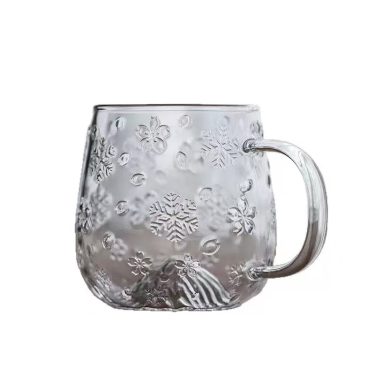 Fuji Mountain Cherry Blossom Snowflake Embossed Glass Mug With Handle Home Office Coffee Cup Winter Snow Mountain Glass Cup