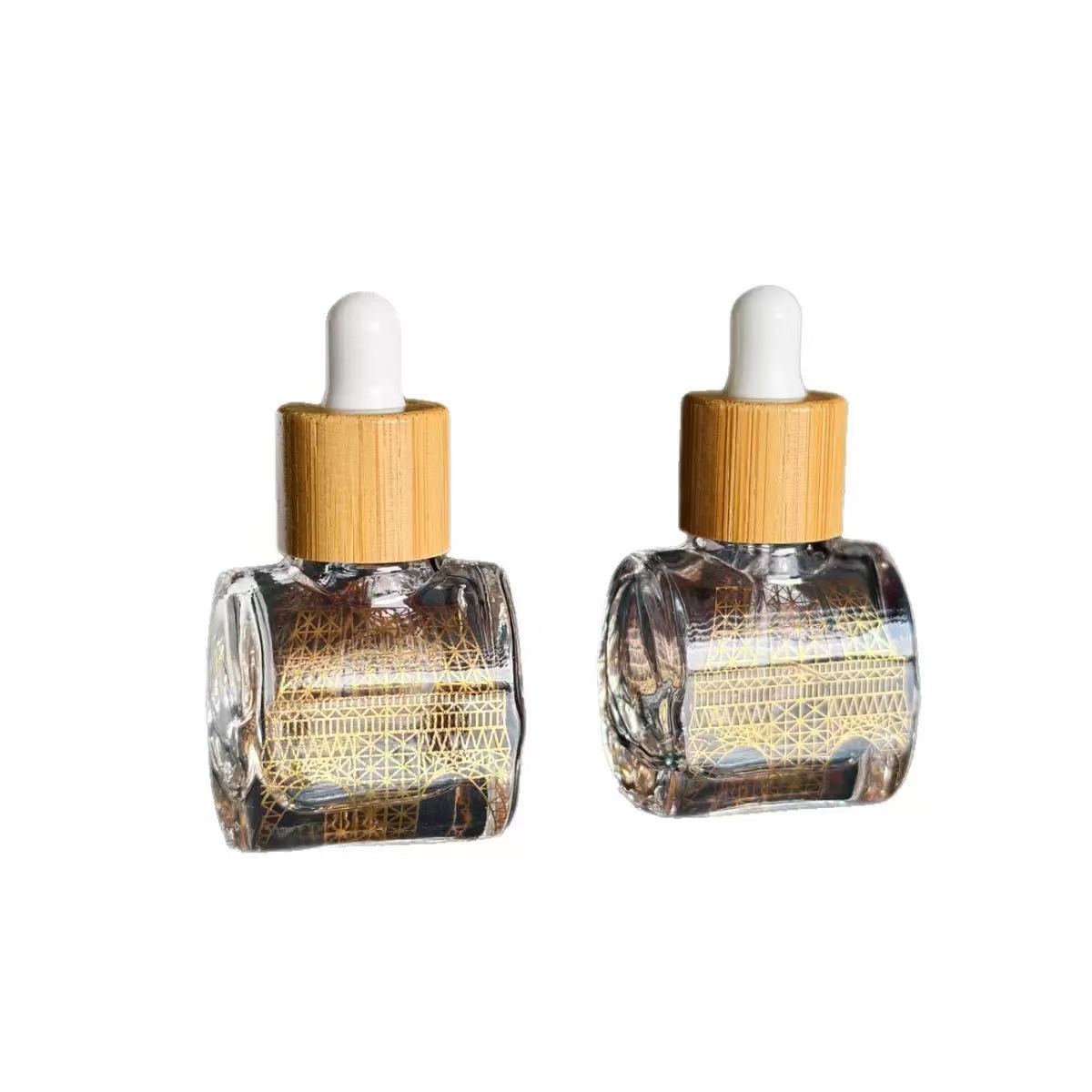 High Grade Gold Stamping Essence Empty Glass Dropper Bottle Portable Aroma Essential Oil Pipette Bottle Cosmetic Packaging Material