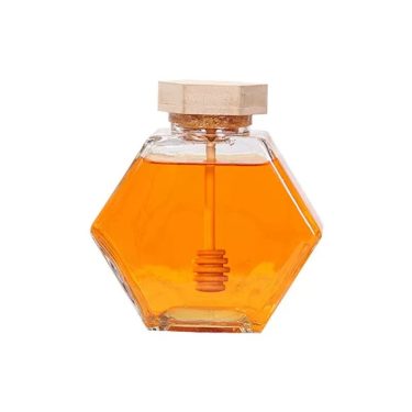 Hexagonal Flat Square Glass Honey Jar Premium Transparent Sealed Can With Wooden Lid Stirring Stick In Stock Wholesale Honey Bottle