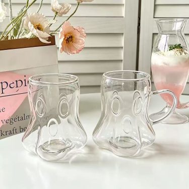 Creative Ghost Shaped Clear Glass Mug With Handle For Coffee Latte Juice And Household Daily Drinks