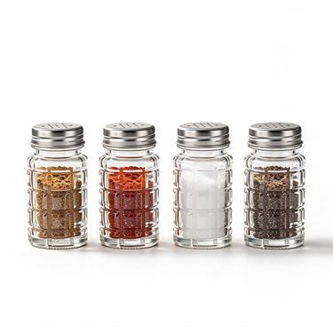 50ml Grid Pattern Glass Spice Jar With Aluminum Screw Lid