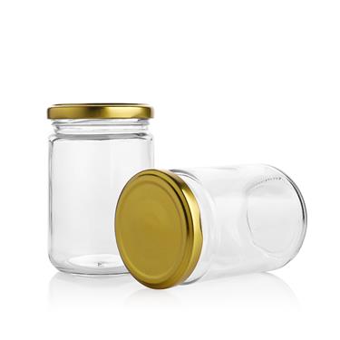 250ml Round Clear Glass Storage Jar With Gold Metal Screw Lid
