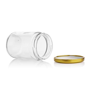 250ml Round Clear Glass Storage Jar With Gold Metal Screw Lid