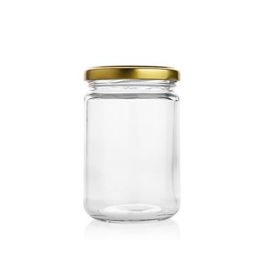250ml Round Clear Glass Storage Jar With Gold Metal Screw Lid