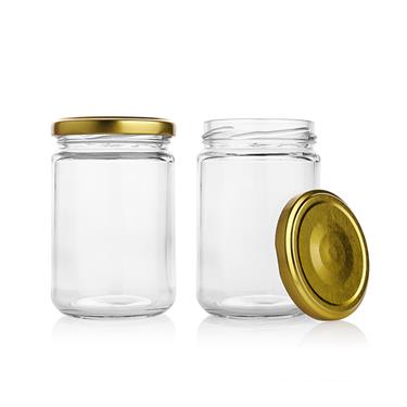 250ml Round Clear Glass Storage Jar With Gold Metal Screw Lid