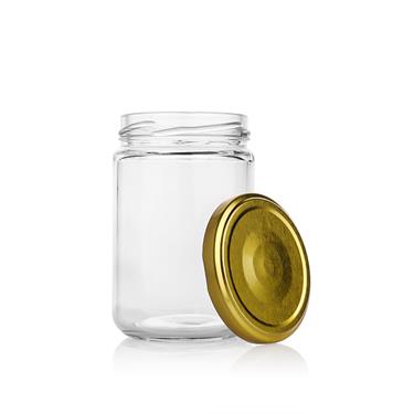 250ml Round Clear Glass Storage Jar With Gold Metal Screw Lid