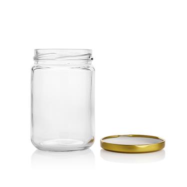 250ml Round Clear Glass Storage Jar With Gold Metal Screw Lid