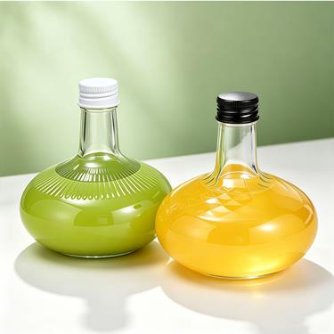 250Ml 350Ml 500Ml Fat Belly Glass Wine Bottle Embossed Flat Round Glass Bottle For Fruit Wine Beverage Home Decoration