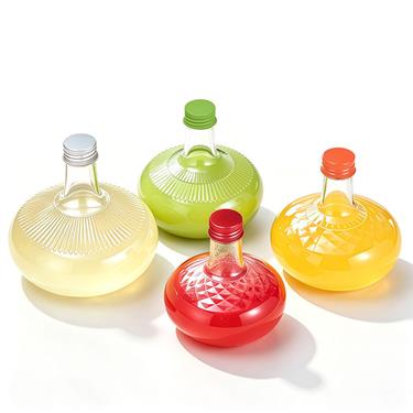 250Ml 350Ml 500Ml Fat Belly Glass Wine Bottle Embossed Flat Round Glass Bottle For Fruit Wine Beverage Home Decoration