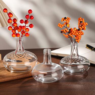 250Ml 350Ml 500Ml Fat Belly Glass Wine Bottle Embossed Flat Round Glass Bottle For Fruit Wine Beverage Home Decoration