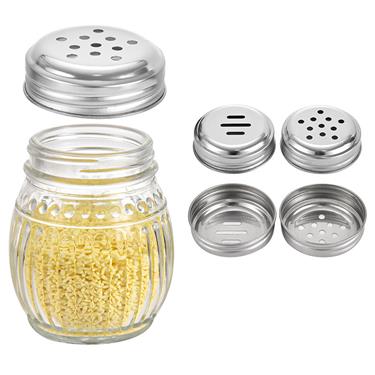 360Ml Vertical Strip Embossed Glass Spice Jar With Rotary Stainless Steel Shaker Lid For Kitchen Seasoning Storage