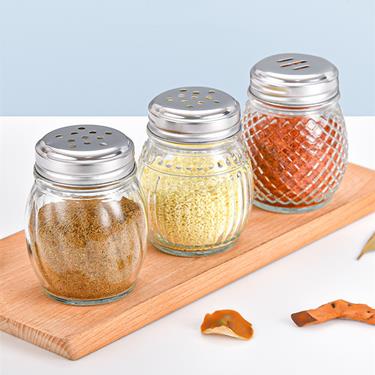 180Ml Embossed Glass Spice Jar With Replaceable Stainless Steel Shaker Lids For Kitchen Seasoning Storage