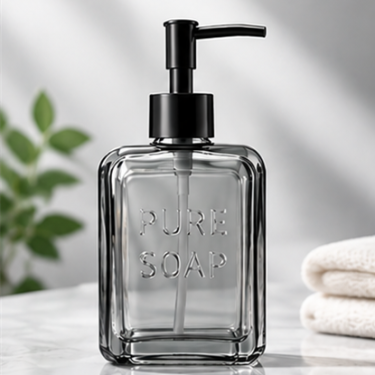550ml Custom Glass Hand Soap Bottle with Pump Refillable Square Liquid Dispenser