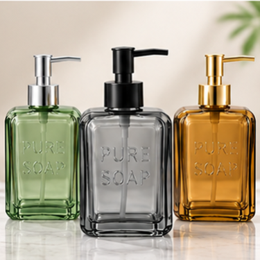 550ml Custom Glass Hand Soap Bottle with Pump Refillable Square Liquid Dispenser