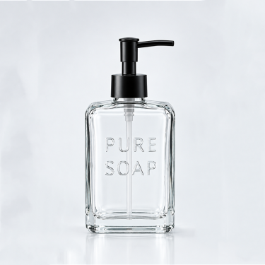 550ml Custom Glass Hand Soap Bottle with Pump Refillable Square Liquid Dispenser