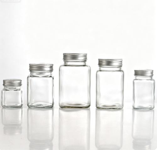Manufacturer square sauce glass bottle 250ml four sided empty glass jar with aluminum lid, sealed cap jar for jam