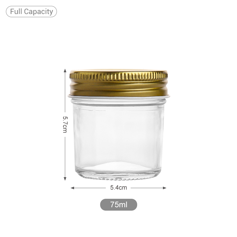 75ml Glass Mason Jar Small Clear Food Storage Jar with Gold Metal Lid for Honey Jam Spices Sauce and Custom Packaging
