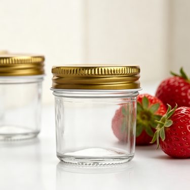 75ml Glass Mason Jar Small Clear Food Storage Jar with Gold Metal Lid for Honey Jam Spices Sauce and Custom Packaging
