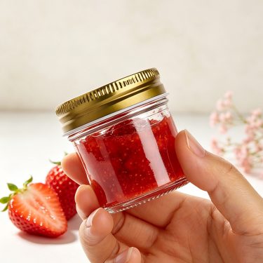75ml Glass Mason Jar Small Clear Food Storage Jar with Gold Metal Lid for Honey Jam Spices Sauce and Custom Packaging